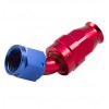 Alu coupling  45&deg;, for PTFE hose, swivel nut JIC 74&deg; cone, blue/red