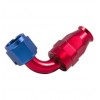 Alu coupling  90&deg;, for PTFE hose, swivel nut JIC 74&deg; cone, blue/red