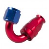 Alu coupling 150&deg;, for PTFE hose, swivel nut JIC 74&deg; cone, blue/red